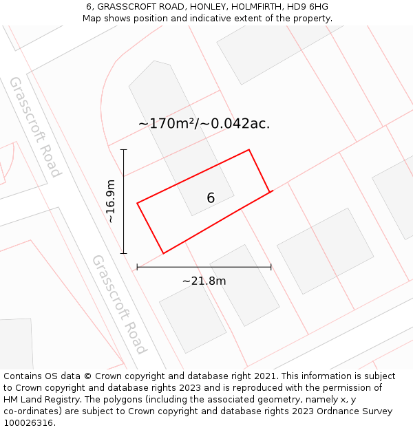 6, GRASSCROFT ROAD, HONLEY, HOLMFIRTH, HD9 6HG: Plot and title map