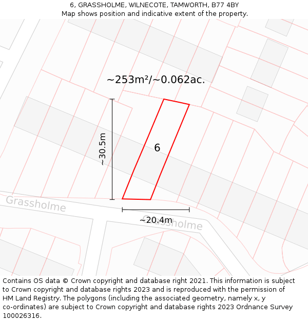 6, GRASSHOLME, WILNECOTE, TAMWORTH, B77 4BY: Plot and title map