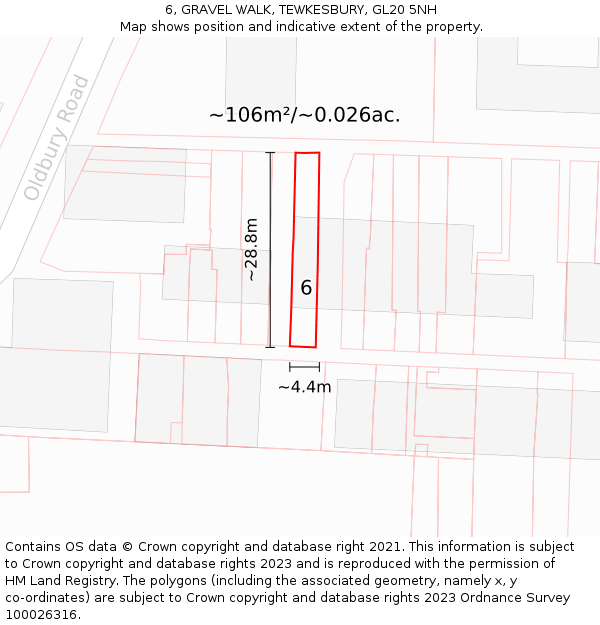 6, GRAVEL WALK, TEWKESBURY, GL20 5NH: Plot and title map