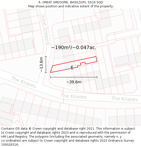 6, GREAT GREGORIE, BASILDON, SS16 5QD: Plot and title map
