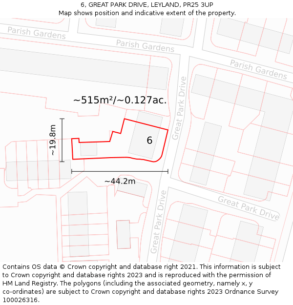 6, GREAT PARK DRIVE, LEYLAND, PR25 3UP: Plot and title map