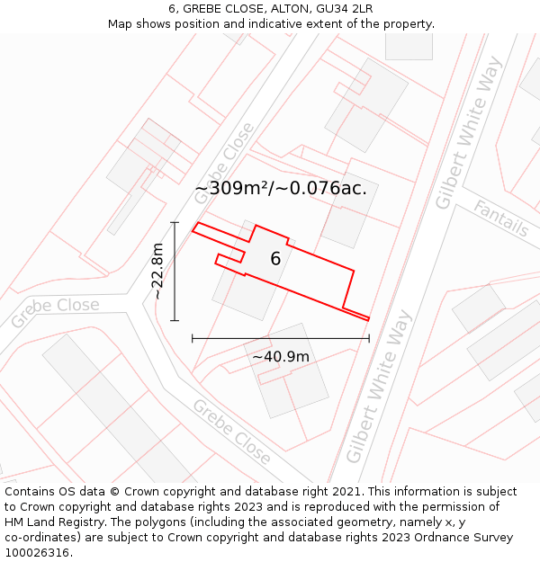 6, GREBE CLOSE, ALTON, GU34 2LR: Plot and title map