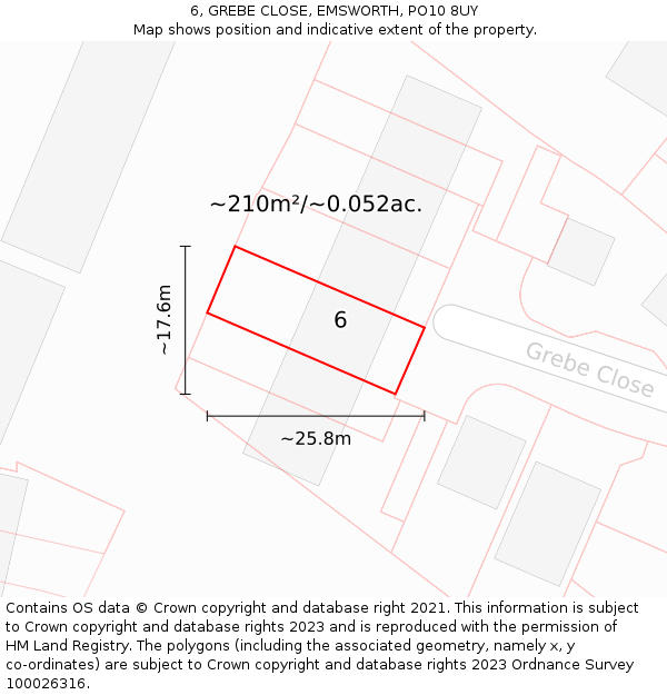 6, GREBE CLOSE, EMSWORTH, PO10 8UY: Plot and title map