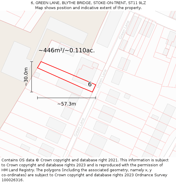 6, GREEN LANE, BLYTHE BRIDGE, STOKE-ON-TRENT, ST11 9LZ: Plot and title map