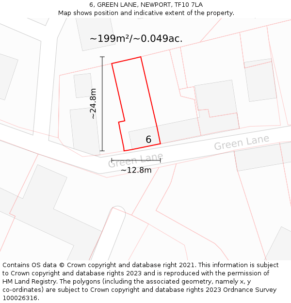 6, GREEN LANE, NEWPORT, TF10 7LA: Plot and title map