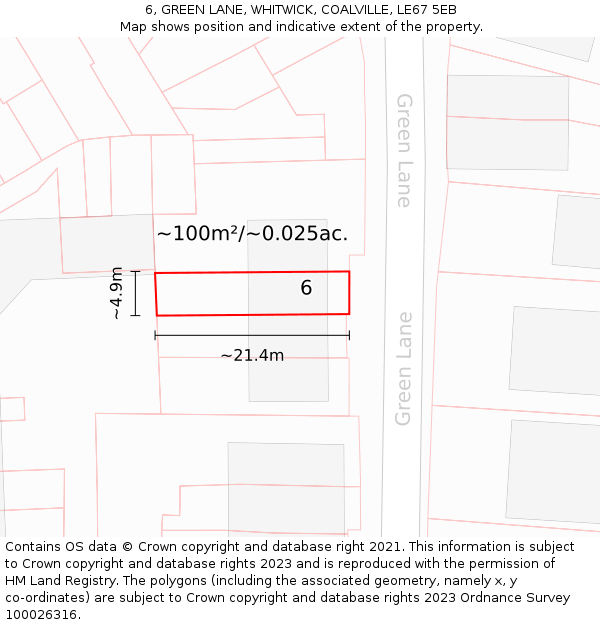 6, GREEN LANE, WHITWICK, COALVILLE, LE67 5EB: Plot and title map