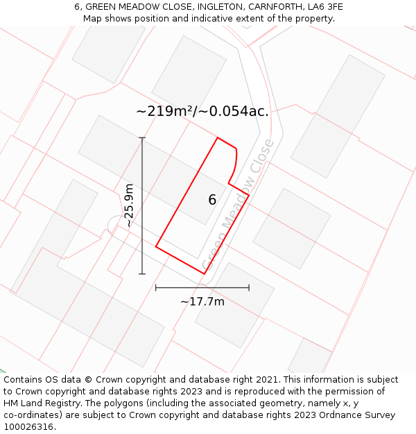 6, GREEN MEADOW CLOSE, INGLETON, CARNFORTH, LA6 3FE: Plot and title map