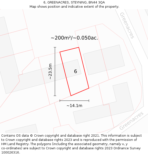 6, GREENACRES, STEYNING, BN44 3QA: Plot and title map