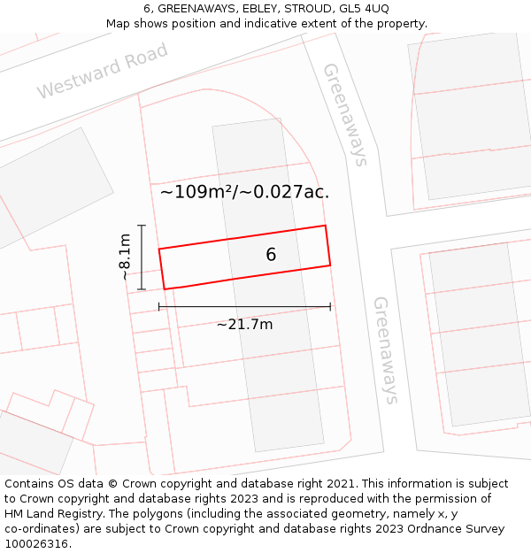 6, GREENAWAYS, EBLEY, STROUD, GL5 4UQ: Plot and title map