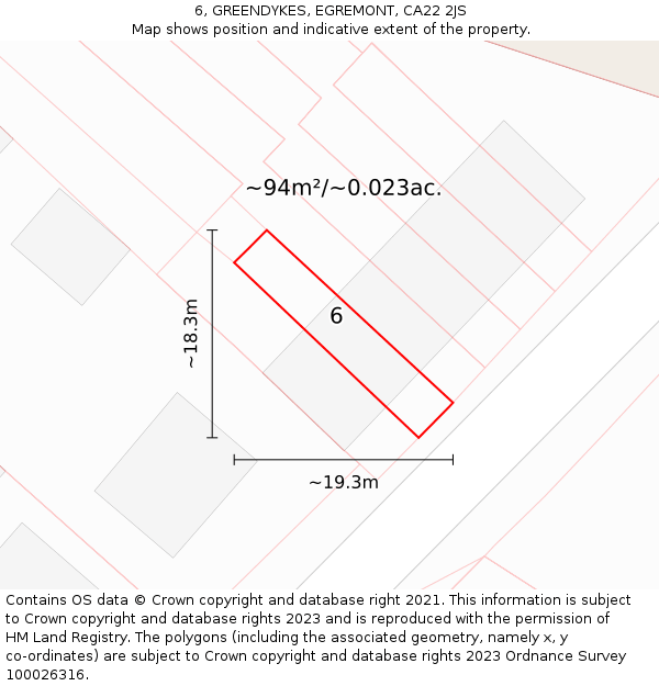 6, GREENDYKES, EGREMONT, CA22 2JS: Plot and title map