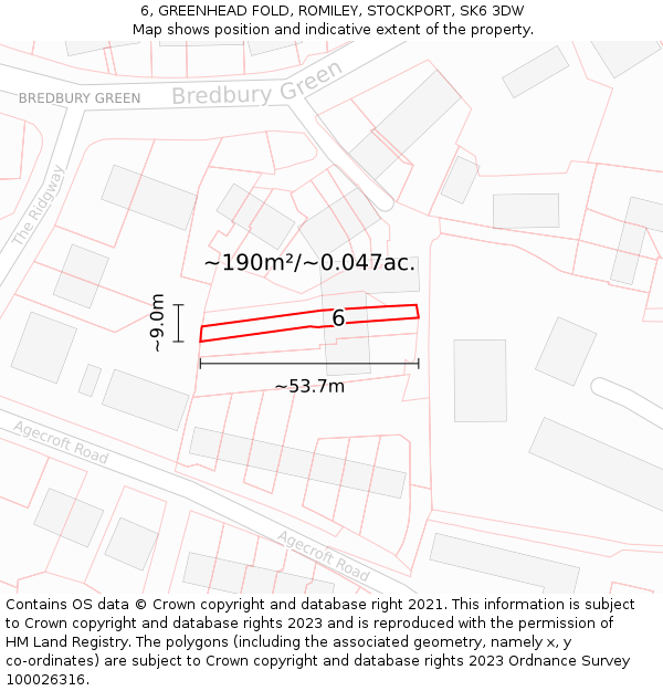 6, GREENHEAD FOLD, ROMILEY, STOCKPORT, SK6 3DW: Plot and title map