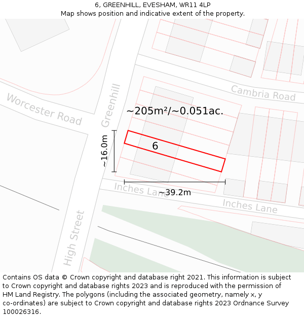 6, GREENHILL, EVESHAM, WR11 4LP: Plot and title map