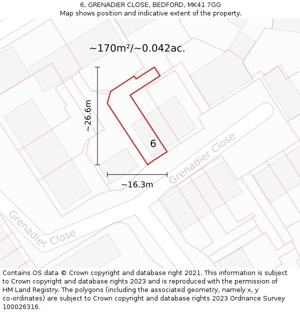 6, GRENADIER CLOSE, BEDFORD, MK41 7GG: Plot and title map