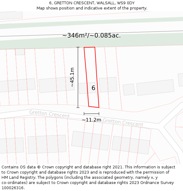 6, GRETTON CRESCENT, WALSALL, WS9 0DY: Plot and title map