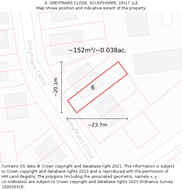 6, GREYFRIARS CLOSE, SCUNTHORPE, DN17 1LE: Plot and title map