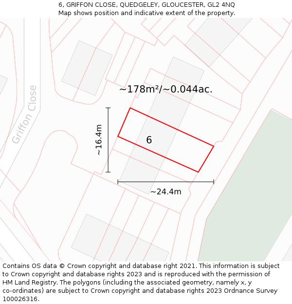 6, GRIFFON CLOSE, QUEDGELEY, GLOUCESTER, GL2 4NQ: Plot and title map