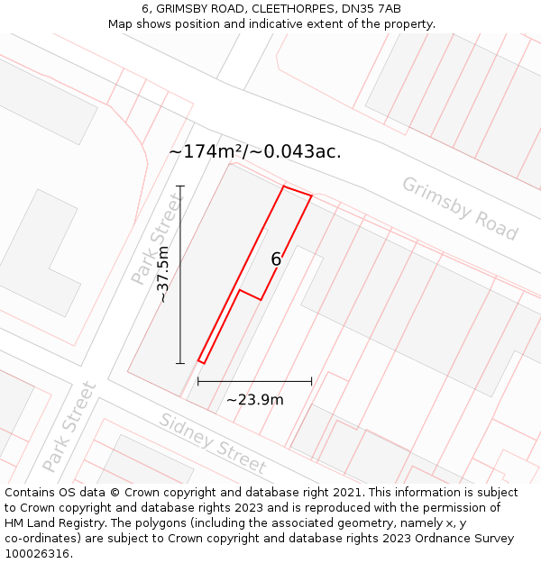 6, GRIMSBY ROAD, CLEETHORPES, DN35 7AB: Plot and title map