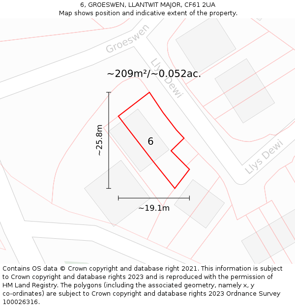 6, GROESWEN, LLANTWIT MAJOR, CF61 2UA: Plot and title map