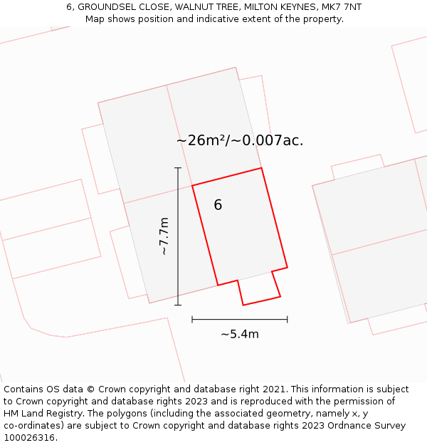 6, GROUNDSEL CLOSE, WALNUT TREE, MILTON KEYNES, MK7 7NT: Plot and title map