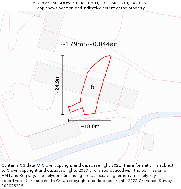 6, GROVE MEADOW, STICKLEPATH, OKEHAMPTON, EX20 2NE: Plot and title map