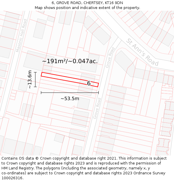 6, GROVE ROAD, CHERTSEY, KT16 9DN: Plot and title map