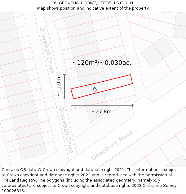 6, GROVEHALL DRIVE, LEEDS, LS11 7LN: Plot and title map