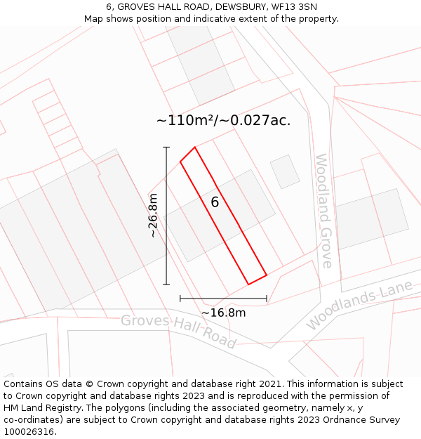 6, GROVES HALL ROAD, DEWSBURY, WF13 3SN: Plot and title map