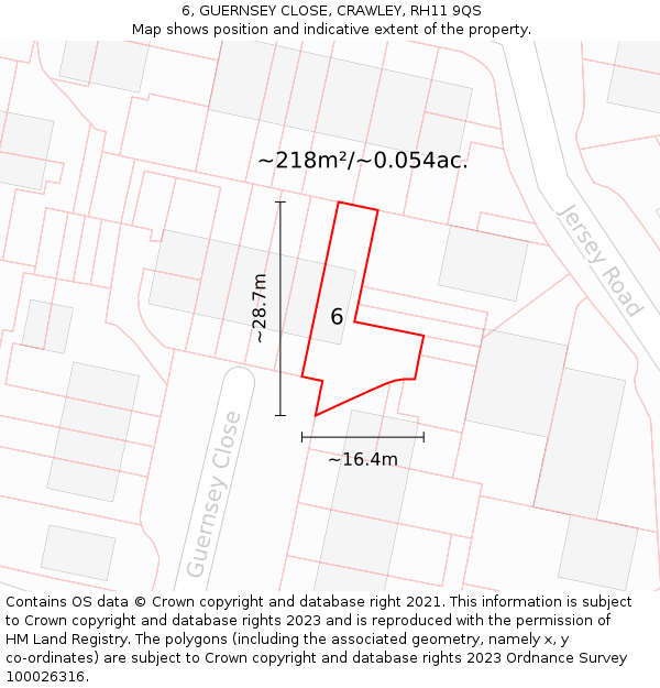 6, GUERNSEY CLOSE, CRAWLEY, RH11 9QS: Plot and title map