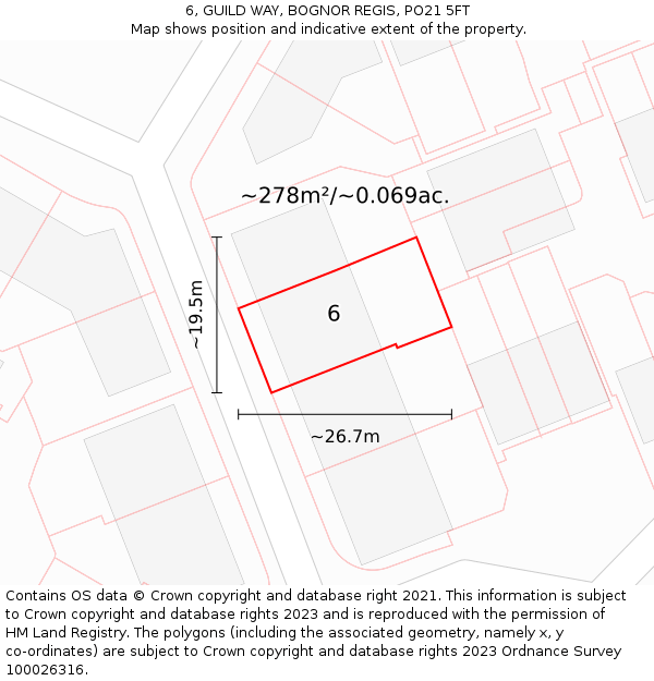 6, GUILD WAY, BOGNOR REGIS, PO21 5FT: Plot and title map