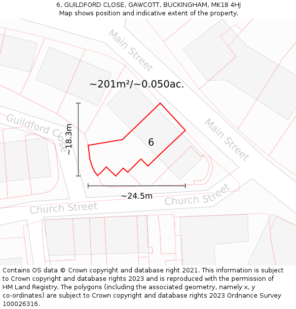 6, GUILDFORD CLOSE, GAWCOTT, BUCKINGHAM, MK18 4HJ: Plot and title map