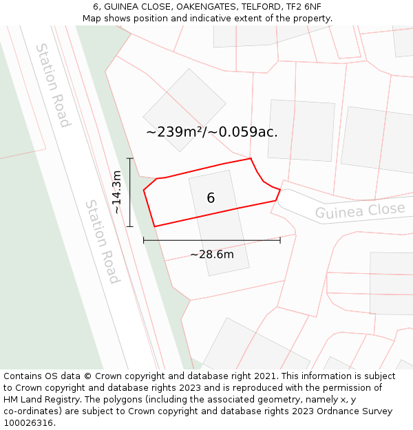 6, GUINEA CLOSE, OAKENGATES, TELFORD, TF2 6NF: Plot and title map