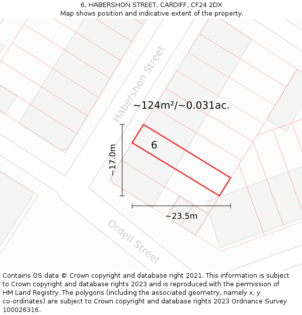 6, HABERSHON STREET, CARDIFF, CF24 2DX: Plot and title map