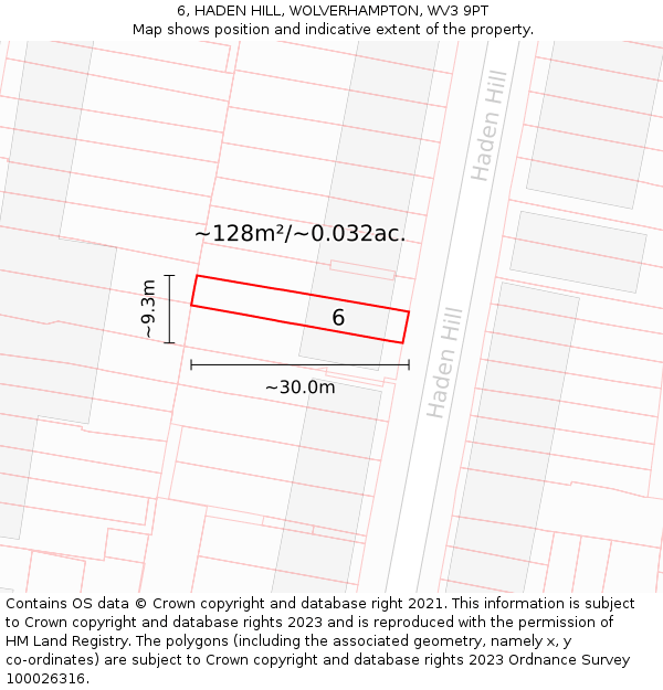 6, HADEN HILL, WOLVERHAMPTON, WV3 9PT: Plot and title map