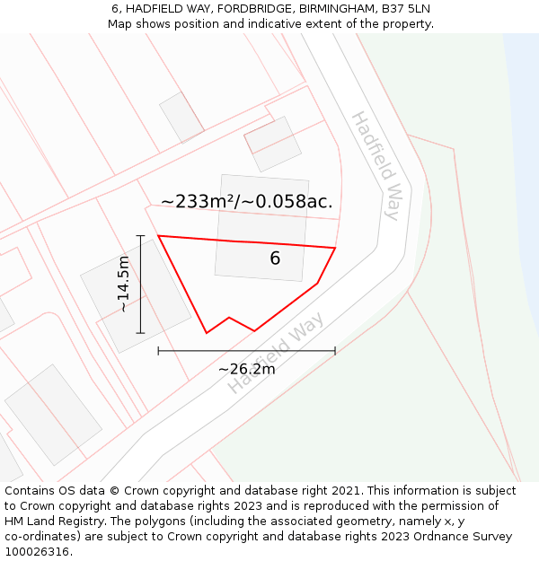 6, HADFIELD WAY, FORDBRIDGE, BIRMINGHAM, B37 5LN: Plot and title map