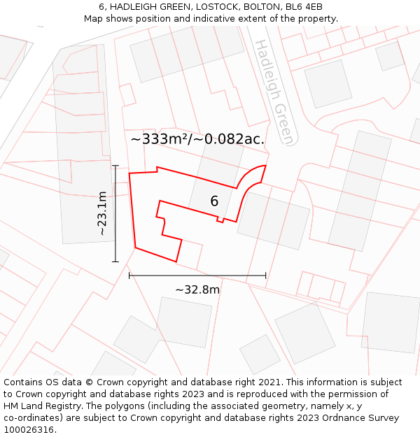 6, HADLEIGH GREEN, LOSTOCK, BOLTON, BL6 4EB: Plot and title map