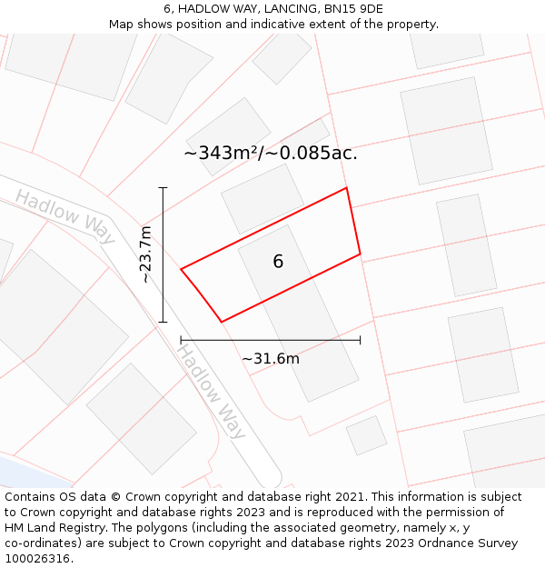 6, HADLOW WAY, LANCING, BN15 9DE: Plot and title map