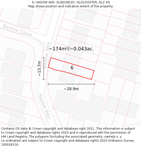6, HADOW WAY, QUEDGELEY, GLOUCESTER, GL2 4YJ: Plot and title map