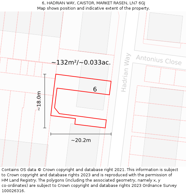 6, HADRIAN WAY, CAISTOR, MARKET RASEN, LN7 6GJ: Plot and title map