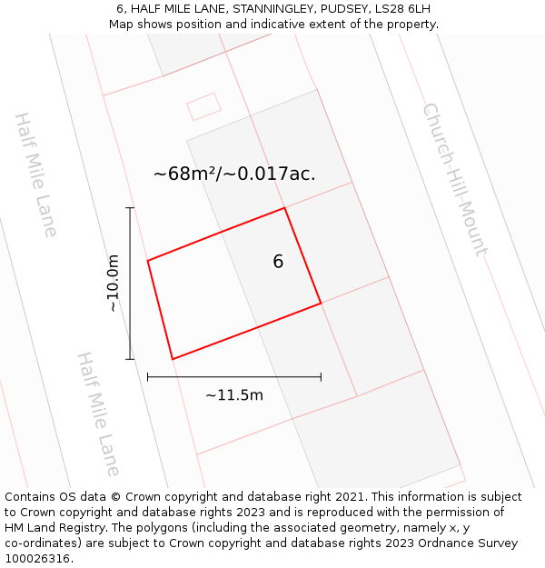 6, HALF MILE LANE, STANNINGLEY, PUDSEY, LS28 6LH: Plot and title map