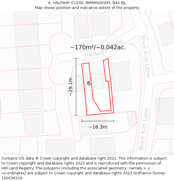 6, HALFWAY CLOSE, BIRMINGHAM, B44 8JL: Plot and title map
