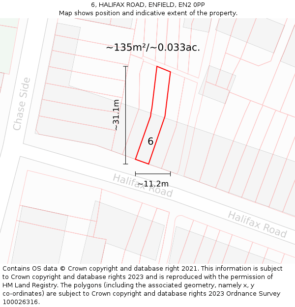 6, HALIFAX ROAD, ENFIELD, EN2 0PP: Plot and title map