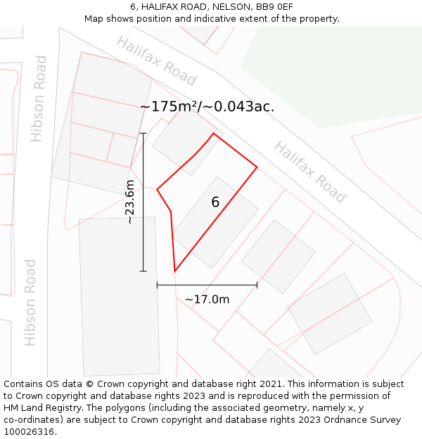 6, HALIFAX ROAD, NELSON, BB9 0EF: Plot and title map
