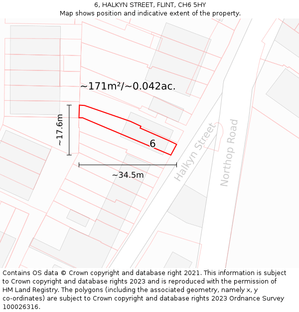6, HALKYN STREET, FLINT, CH6 5HY: Plot and title map