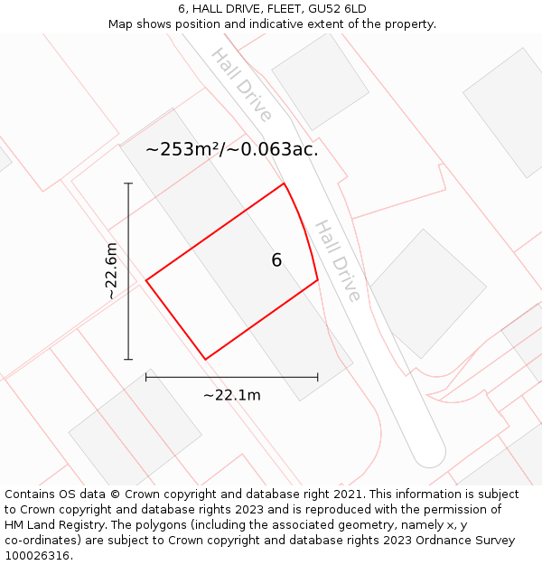 6, HALL DRIVE, FLEET, GU52 6LD: Plot and title map