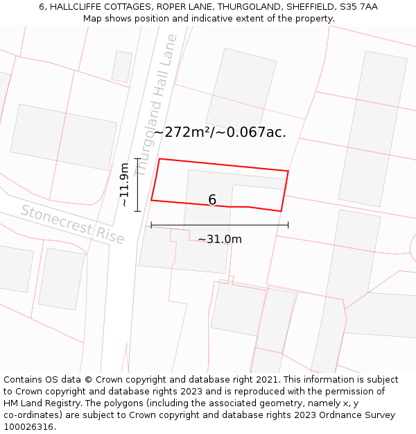 6, HALLCLIFFE COTTAGES, ROPER LANE, THURGOLAND, SHEFFIELD, S35 7AA: Plot and title map