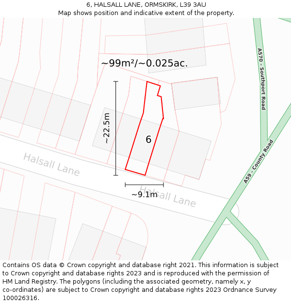 6, HALSALL LANE, ORMSKIRK, L39 3AU: Plot and title map