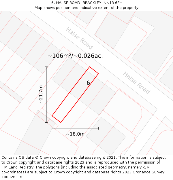 6, HALSE ROAD, BRACKLEY, NN13 6EH: Plot and title map