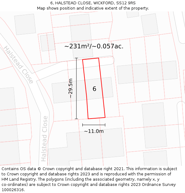 6, HALSTEAD CLOSE, WICKFORD, SS12 9RS: Plot and title map