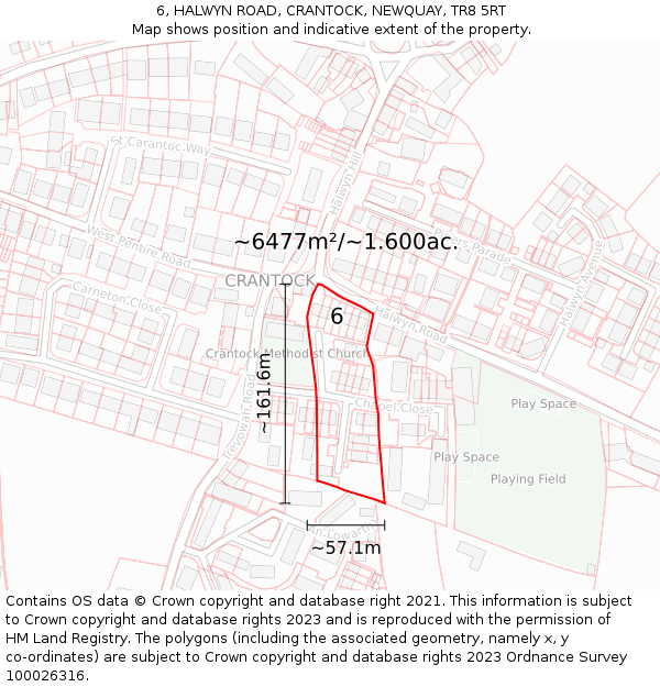 6, HALWYN ROAD, CRANTOCK, NEWQUAY, TR8 5RT: Plot and title map