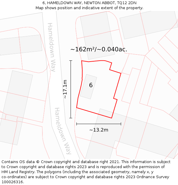6, HAMELDOWN WAY, NEWTON ABBOT, TQ12 2DN: Plot and title map